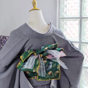 【洋粋youiki】半幅帯　単品　幸せをもたらす青い鳥　(濃い緑)