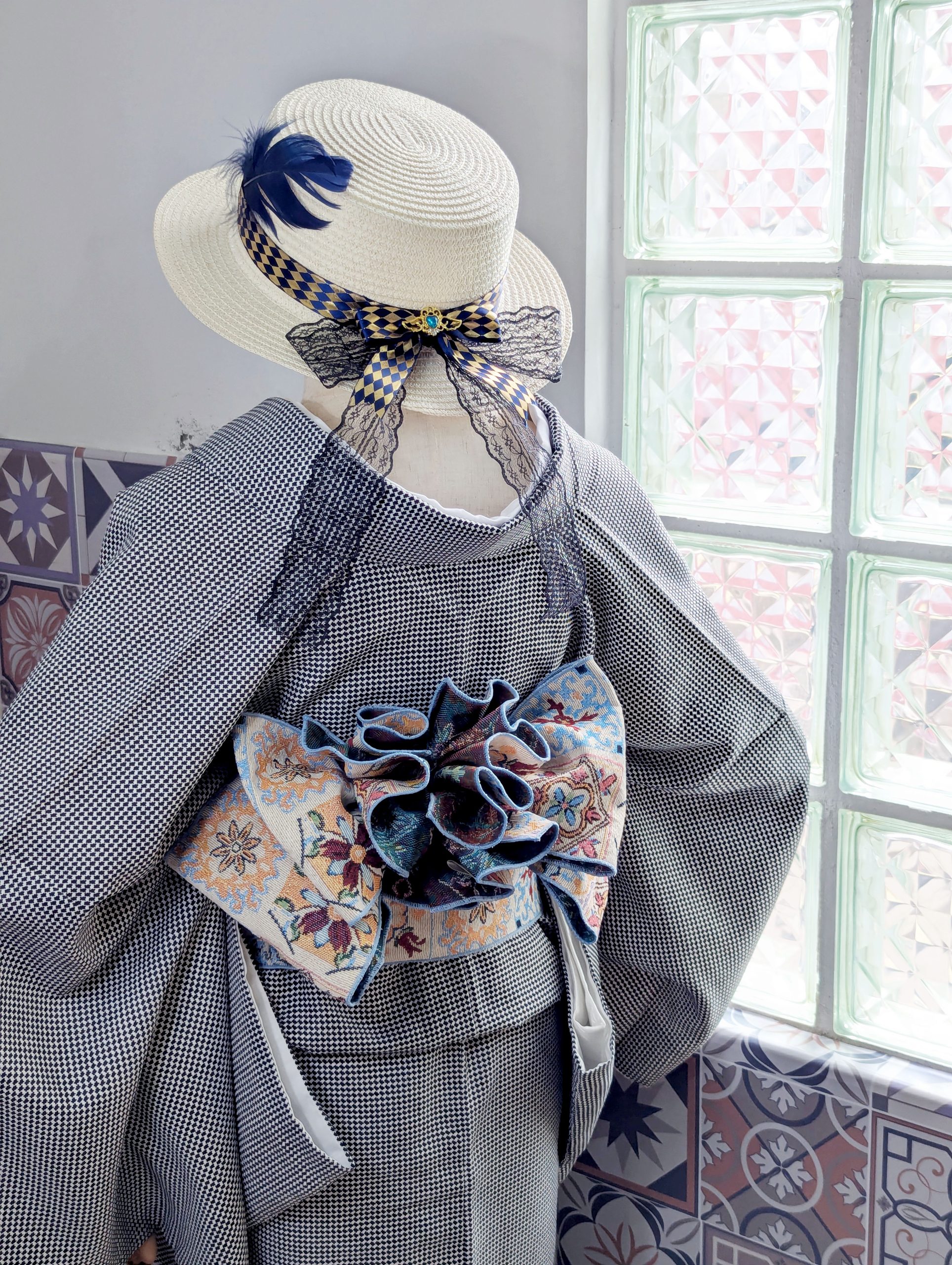 【洋粋youiki】半幅帯 細帯 半巾帯 単品 アズレージョ ポルトガルタイル柄 お仕立て上がり レディース:圖片 5