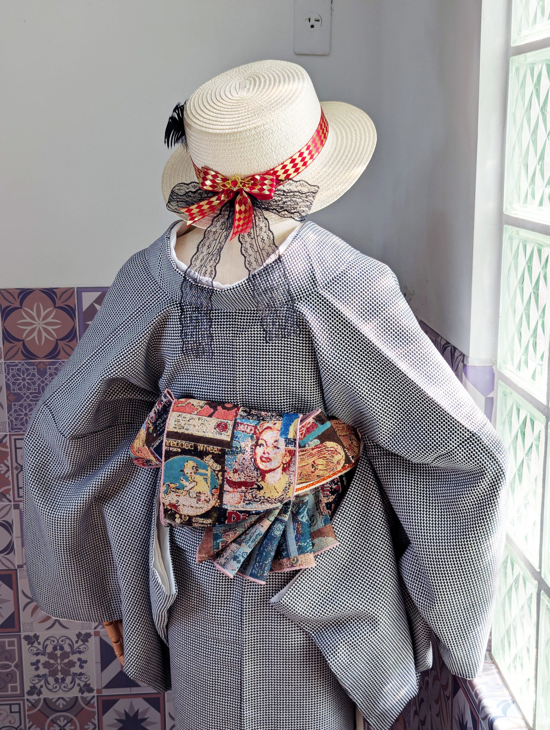 【洋粋youiki】半幅帯 細帯 半巾帯 単品 アメリカンレトロの海報 ピンク 全通 お仕立て上がり レディース:圖片 3