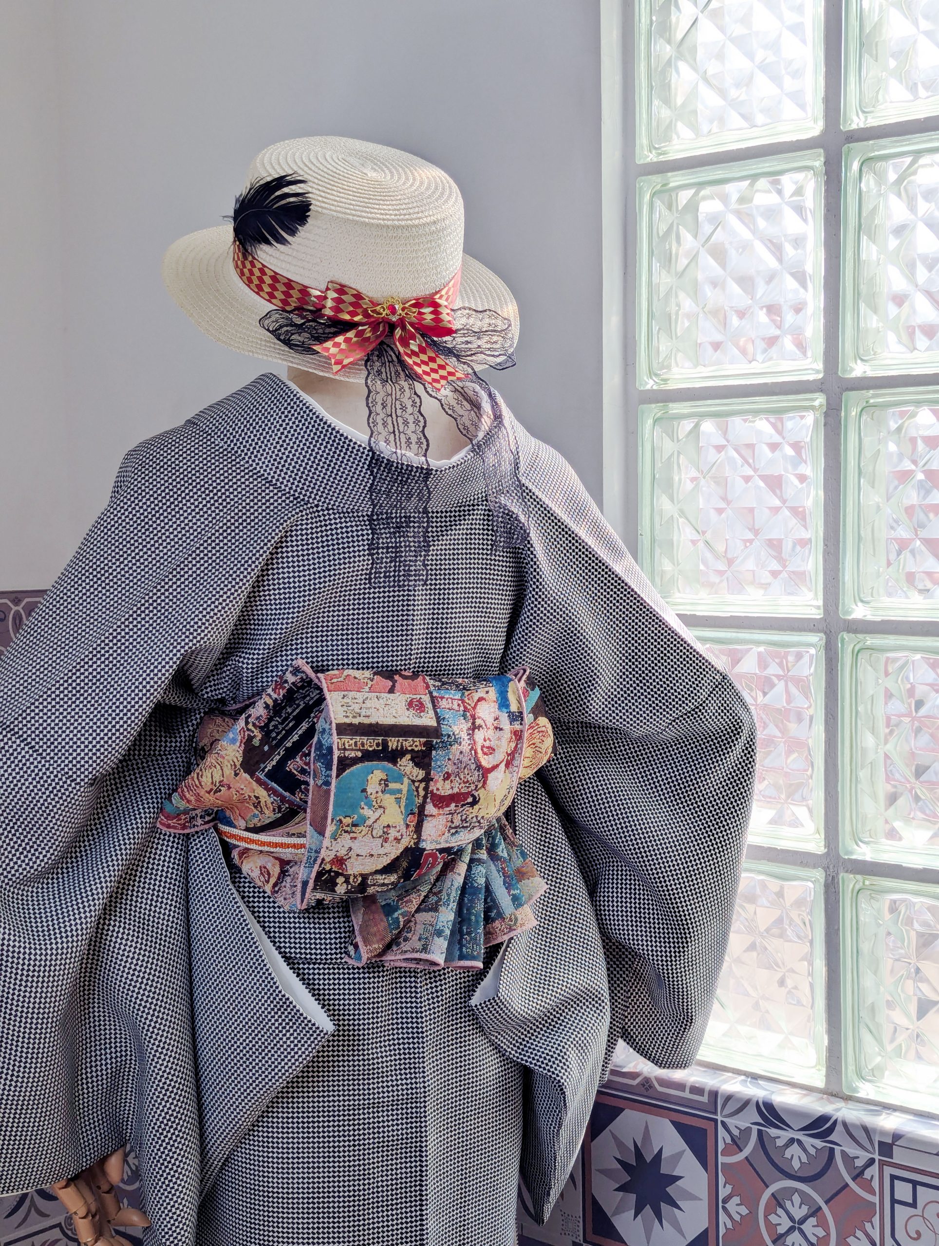 【洋粋youiki】半幅帯 細帯 半巾帯 単品 アメリカンレトロの海報 ピンク 全通 お仕立て上がり レディース:圖片 5