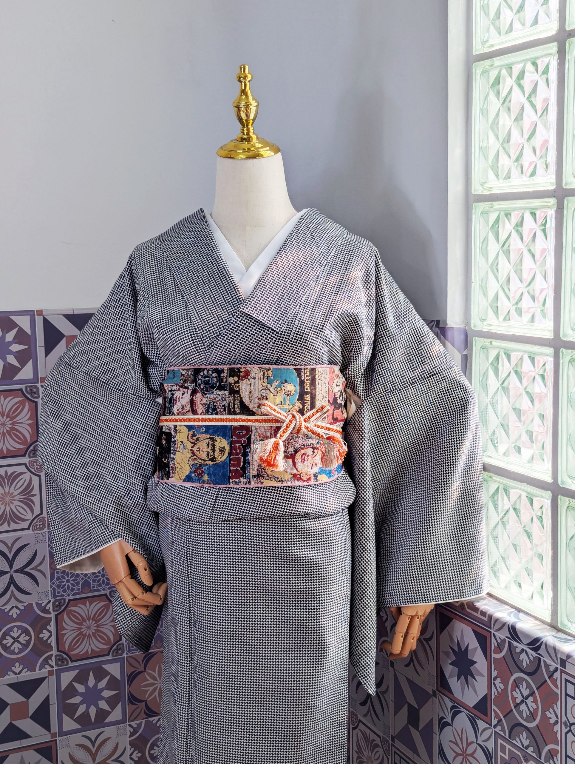 【洋粋youiki】半幅帯 細帯 半巾帯 単品 アメリカンレトロの海報 ピンク 全通 お仕立て上がり レディース:圖片 4