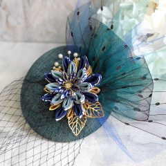 つまみ細工手作－西洋小禮帽。中東藍磁(碧綠)