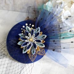 つまみ細工手作－西洋小禮帽。中東藍磁(寶藍)