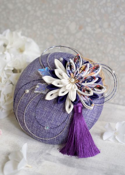 つまみ細工手作－和洋小禮帽。水引春泥(紫)