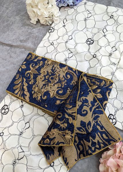 原創和洋風格。大人の單衣帯。皇室之藍 (雙面雙色)