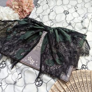 【洋粋youiki】レース帯揚げ　単品　 エレガント 　レディース（濃い緑/黑）